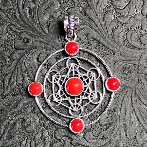 Red Metratrons Cube Sacred Geometry Pendant Stone Crystal Jewelry - Picture 1 of 6